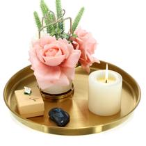 Bandeja de servir redonda de aço inoxidável dourado Thenshop de 12"