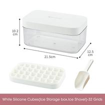Bandeja de Silicone Cubos de Gelo com Tampa e Caixa de Armazenamento Cor:Banco Bandeja de Silicone Cubos de Gelo com Tampa e Caixa de Armazenamento Cor:Banco
