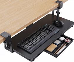 Bandeja de teclado HUANUO Large Under Desk com suporte C-Clamp preta Bandeja de teclado HUANUO Large Under Desk com suporte C-Clamp preta