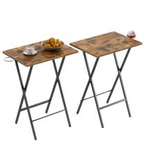 Bandeja de TV dobrável VECELO, conjunto de 2 com porta-copos, marrom antigo