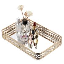 Bandeja de vaidade ELLDOO em vidro esculpido oco e metal dourado 30x20x5cm Bandeja de vaidade ELLDOO em vidro esculpido oco e metal dourado 30x20x5cm