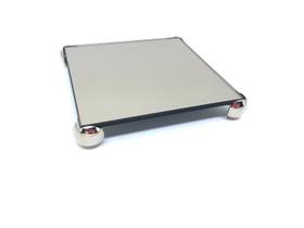 Bandeja de vidro bronze c/ pes bola prata velha 12x12