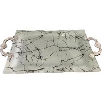 Bandeja De Vidro Temperado Rajada de preto Com Alças 34x22cm. Bandeja De Vidro Temperado Rajada de preto Com Alças 34x22cm.