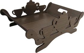 Bandeja Decoração Café Manhã Xícara Bule Marrom 30x20x11 Mdf