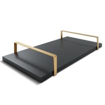 Bandeja Decorativa 25x50cm Borda Infinita Preta Com Alça Cobre