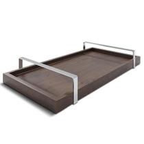 Bandeja Decorativa 25X50Cm Castanho Com Alça Prata