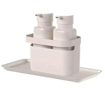 Bandeja Decorativa 27x12cm 2 Dispensers 500ml Sabonete Líquido com Suporte OU Flow Bege