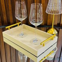 Bandeja Decorativa Bege P Retangular material sintético com Alças Douradas