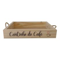 Bandeja Decorativa com Alça Sisal e Frase - Cantinho do Café