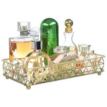 Bandeja Decorativa Com Espelho P/ Perfume Banheiro Dourada