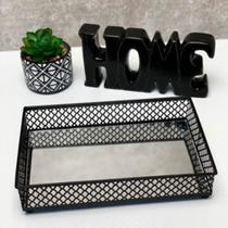 Bandeja decorativa com espelho retangular preta para banheiro ou casa decoração - bandeija Bandeja decorativa com espelho retangular preta para banheiro ou casa decoração - bandeija