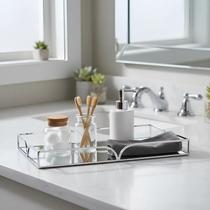 Bandeja Decorativa Com Fundo Espelhado E Estrutura Em Metal Cromado Multiuso Luxo