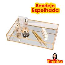 Bandeja Decorativa de Metal Espelhada Dourada