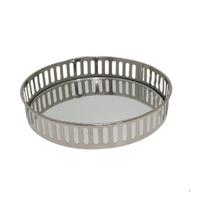 Bandeja Decorativa de Metal Prata com Espelho