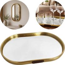 Bandeja Decorativa de Vidro Espelhada Oval Enfeite de Luxo Mesa e Parede Dourada Bandeja Decorativa de Vidro Espelhada Oval Enfeite de Luxo Mesa e Parede Dourada