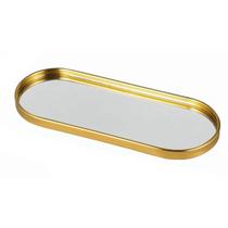 Bandeja Decorativa de Vidro espelhado metal dourado oval