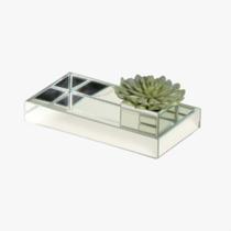 Bandeja Decorativa Dupla Clean Vidro Branco Espelhado Ambiente Mais Elegante