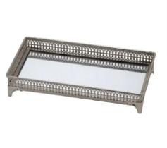 Bandeja Decorativa Em Metal e Vidro Nas Cores Espelhado e Prata 27x15x5 cm