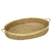 Bandeja Decorativa Em Rattan e Metal Dourado 30x6x22,5cm - E. I. Bandeja Decorativa Em Rattan e Metal Dourado 30x6x22,5cm - E. I.