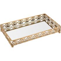 BANDEJA DECORATIVA ENFEITE PARA SERVIR LAVABO ESPELHADO METAL 3x22x13cm DOURADO