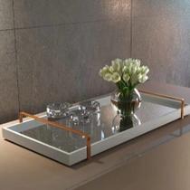 Bandeja Decorativa Espelhada Alça Bronze Off white