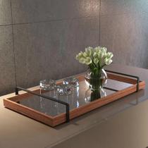 Bandeja Decorativa Espelhada Alça Preta Madeira