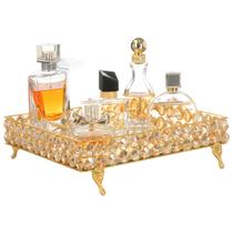 Bandeja Decorativa Espelhada Cristal Perfumes Taças Maquiagem Cosméticos Luxo Dourada Bar Lavabo