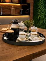 Bandeja Decorativa Espelhada em Couro Oval Organização Sofisticada para Sala, Quarto e Lavabo Cor:Preto Bandeja Decorativa Espelhada em Couro Oval Organização Sofisticada para Sala, Quarto e Lavabo Cor:Preto