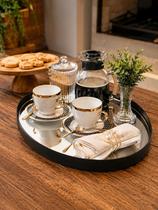 Bandeja Decorativa Espelhada em Couro Oval Organização Sofisticada para Sala, Quarto e Lavabo