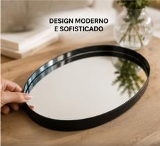 Bandeja Decorativa Espelhada em Couro Oval Organização Sofisticada para Sala, Quarto e Lavabo