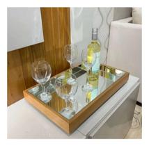 Bandeja Decorativa Espelhada Laqueada Amadeirada Bar Sala Taças