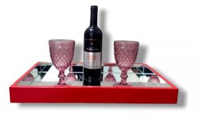 Bandeja Decorativa Espelhada Laqueada Vermelha Bar Sala Taças