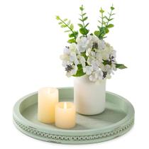 Bandeja decorativa Hanobe Sage Green de madeira 30cm de diâmetro Bandeja decorativa Hanobe Sage Green de madeira 30cm de diâmetro