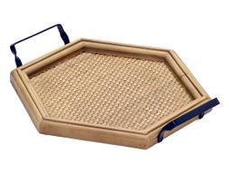 Bandeja Decorativa Hexagonal em Rattan Preto 35cm Bandeja Decorativa Hexagonal em Rattan Preto 35cm