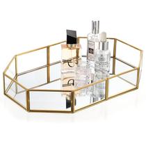 Bandeja decorativa Hipiwe Gold Perfume Glass Mirror 31,5x20,8cm