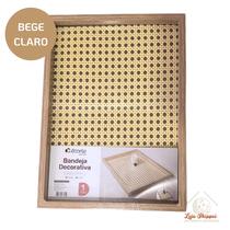 Bandeja Decorativa Madeira e Vidro Retangular Organizador Servir Café Chá Doces Petiscos Casa