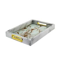 Bandeja Decorativa Mármore Branco Dourado Para Sala Quarto Mesa Posta Bandeja Decorativa Mármore Branco Dourado Para Sala Quarto Mesa Posta