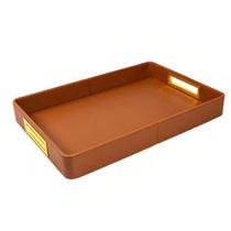 Bandeja Decorativa Menor 48cm Retangular Marrom e Dourado
