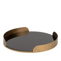Bandeja Decorativa Metal Dourado com Espelho Preto 40cm 22659G Mart