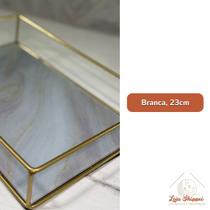 Bandeja Decorativa Metal e Vidro Estilo Mármore Retangular Premium Perfumes Lavabo Penteadeira