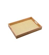 Bandeja Decorativa Multiuso Em Bambu Natural E Rattan Textura Palha Tramas Mesa Posta Boho Chic