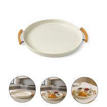 Bandeja Decorativa Multiuso Grande Para Servir Metal Redonda Reforçada Alça Em Bambu 36 cm Lumi Bandeja Decorativa Multiuso Grande Para Servir Metal Redonda Reforçada Alça Em Bambu 36 cm Lumi