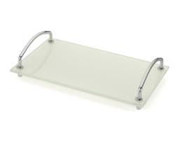 Bandeja Decorativa Organizador Vidro e Aço Branca 25cm Forma