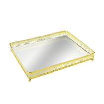 Bandeja Decorativa Retangular de Metal com Espelho 26,5cmx19cm Mart Collection Dourado
