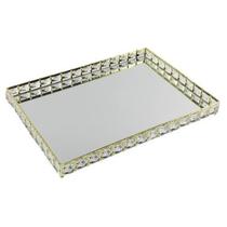 Bandeja Decorativa Retangular Dourado Cristal com Espelho 40cm KV0248 BTC