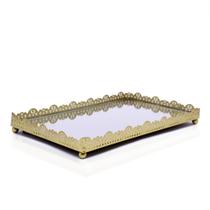 Bandeja Decorativa Retangular Em Metal Dourado Com Espelho 2x25x15 cm - D'Rossi