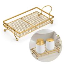 Bandeja Decorativa Retangular Metal Dourada Preto Premium - Arthi