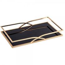 Bandeja Decorativa Retangular Metal Dourado com Espelho Preto 44,5cm 10165 Mart