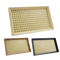 Bandeja Decorativa Retangular Organizadora com Palha Indiana e Vidro 38cm