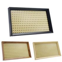 Bandeja Decorativa Retangular Organizadora com Palha Indiana e Vidro 38cm